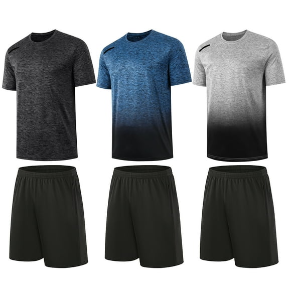 RPOVIG 3 pack Mens Gym Short Sleeve T-Shirt Set Athletic Basketball Workout Running Shorts,S-3XL