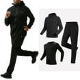 thumbnail image 1 of RPOVIG 3 Pcs Men's Workout Set Gym Long Sleeve Shirts Hoodie Jackets Casual Stretch Pant with Zipper Pockets,S-3XL, 1 of 9