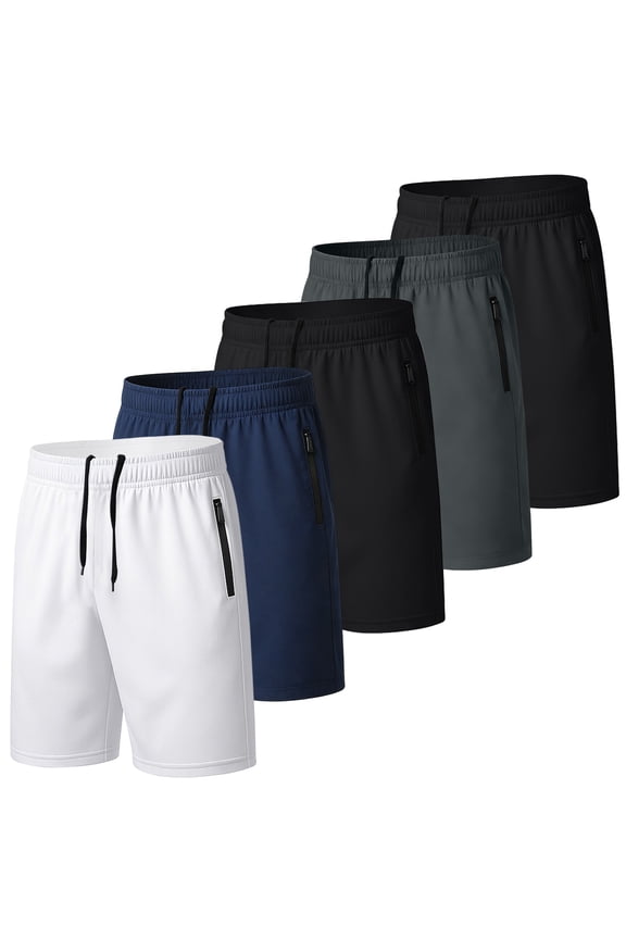 5 Pack Men's Athletic Gym Shorts Running Quick Dry Workout Short Elasticated Waistband with Pockets