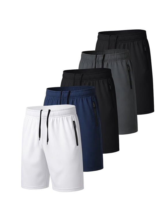 5 Pack Men's Athletic Gym Shorts Running Quick Dry Workout Short Elasticated Waistband with Pockets