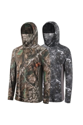 Camo Hunting Long-Sleeve Hooded Sweatshirt for Men UPF 50+ Fishing Hiking Camp Shirt,S-3XL