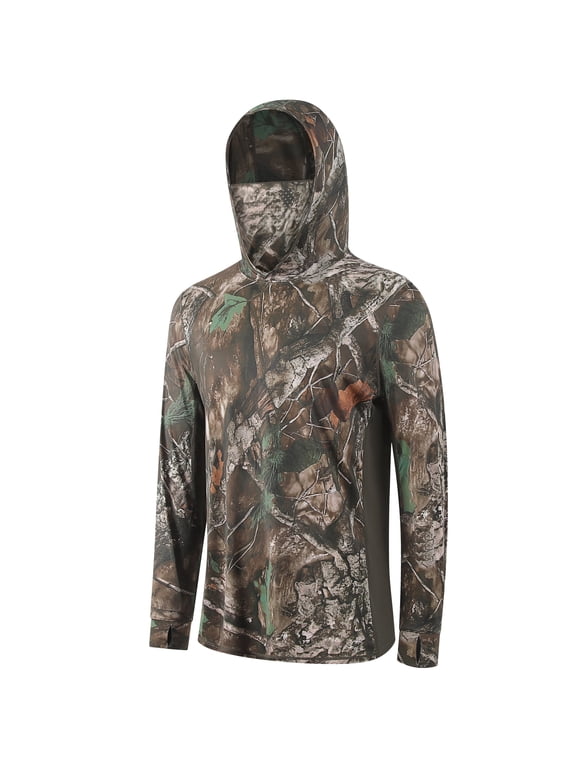 Camo Hunting Long-Sleeve Hooded Sweatshirt for Men UPF 50+ Fishing Hiking Camp Shirt,S-3XL