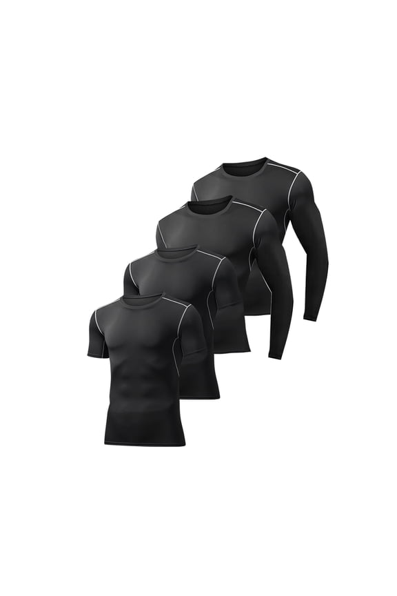 Gym Shirts Men Long/Short Sleeve Athletic Base Undershirt Workout Quick Dry 4-Pack, Sizes S-3XL