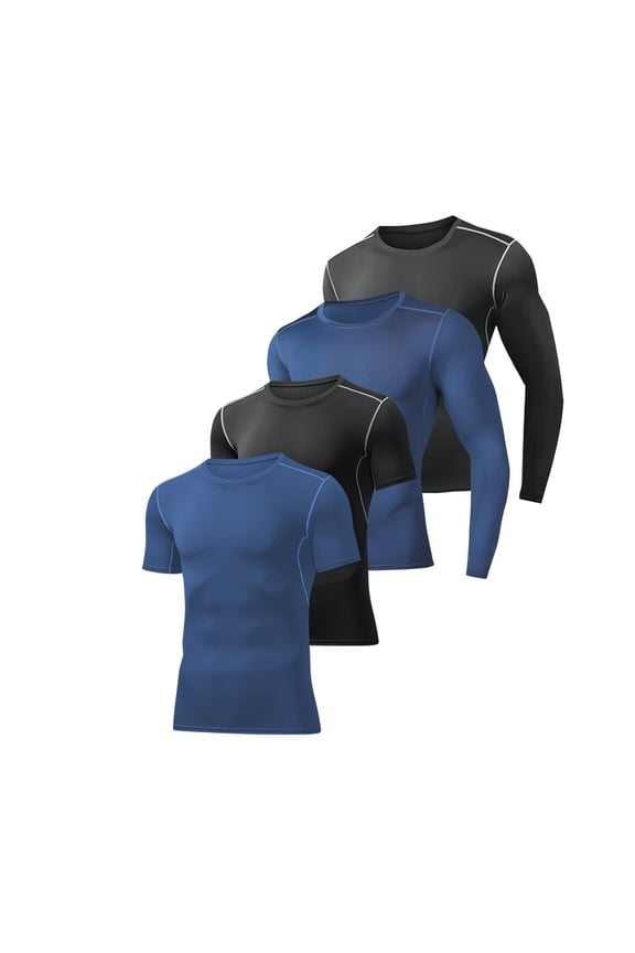 Gym Shirts Men Long/Short Sleeve Athletic Base Undershirt Workout Quick Dry 4-Pack, Sizes S-3XL