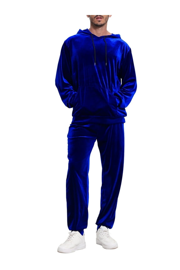 Men's 2 Piece Velvet Tracksuit Hoodie Drawstring Sweatsuit Sets Casual Outfits