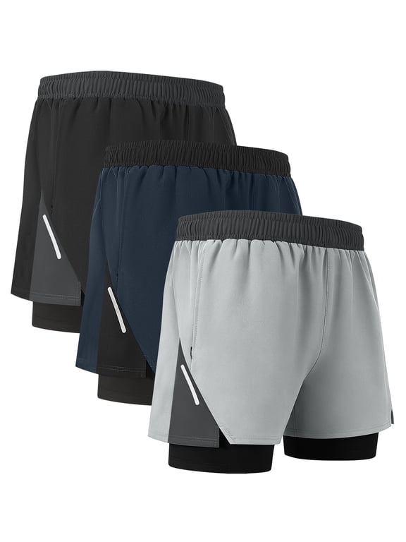 Men's 2‑in‑1 Workout Shorts 7"/5",Gym Running Basketball Athletic Trunks with Stretch Liner,3‑Pack,S‑3XL
