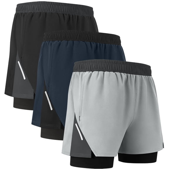 RPOVIG Men's 2‑in‑1 Workout Shorts 7"/5",Gym Running Basketball Athletic Trunks with Stretch Liner,3‑Pack,S‑3XL