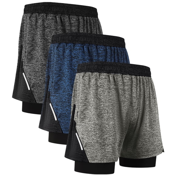 RPOVIG Men's 2‑in‑1 Workout Shorts 7"/5",Gym Running Basketball Athletic Trunks with Stretch Liner,3‑Pack,S‑3XL