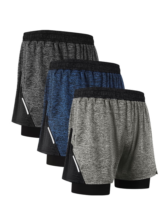 Men's 2‑in‑1 Workout Shorts 7"/5",Gym Running Basketball Athletic Trunks with Stretch Liner,3‑Pack,S‑3XL