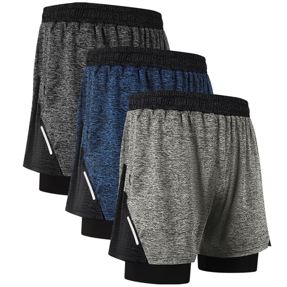 RPOVIG Men's 2‑in‑1 Workout Shorts 7"/5",Gym Running Basketball Athletic Trunks with Stretch Liner,3‑Pack,S‑3XL