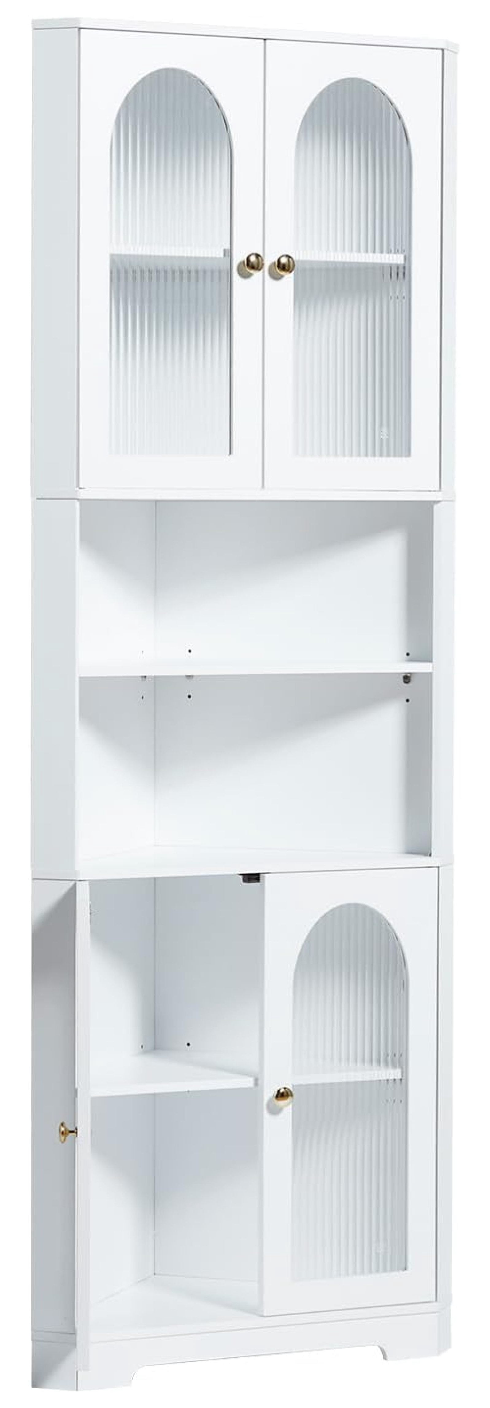 RPQZ 70.86'' Tall Corner Cabinet with Glass Doors and LED, White Corner ...