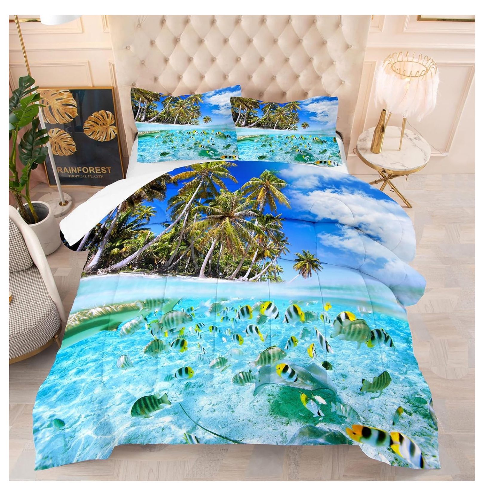 RPQZ Coastal Comforter Sets Coastal Bedding Sets Queen Size Beach Themed Fish Bedding Set Sea