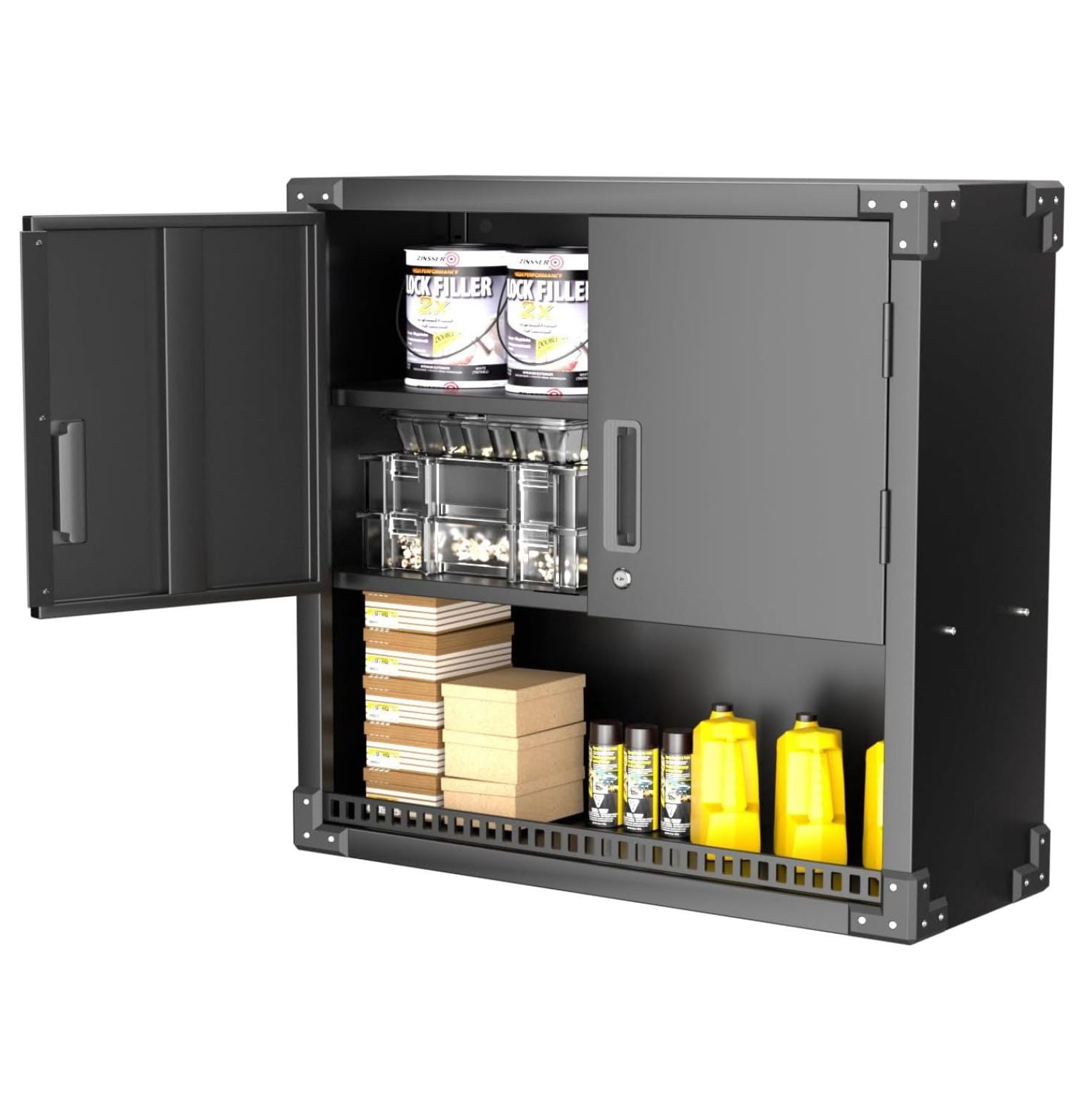 Black Metal Lockable Office Cabinet with Adjustable Shelves
