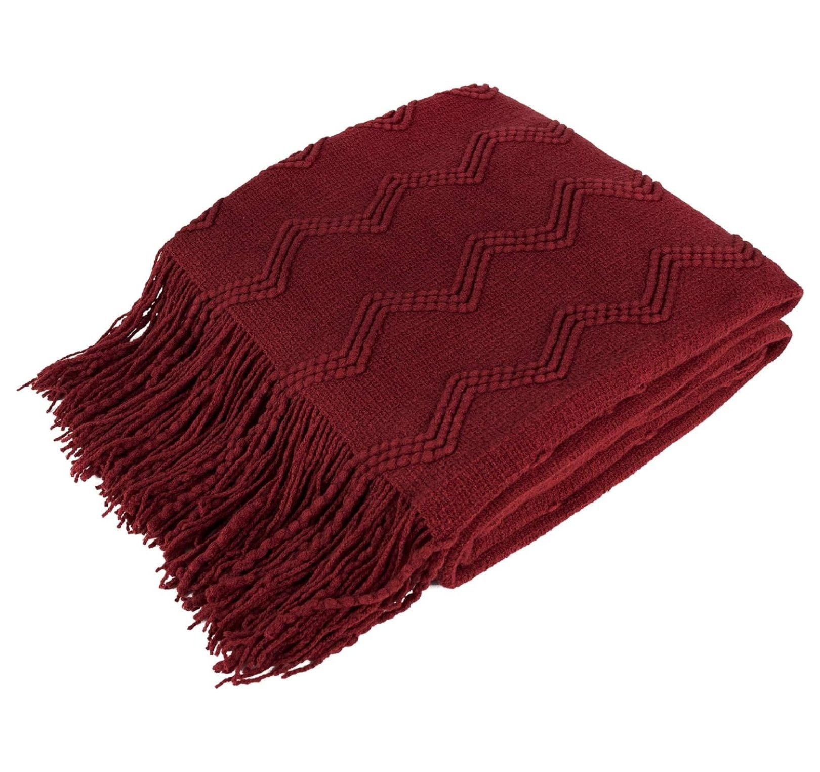Christmas Red Knitted Wool Throw Blanket with Tassels, 50"x60"