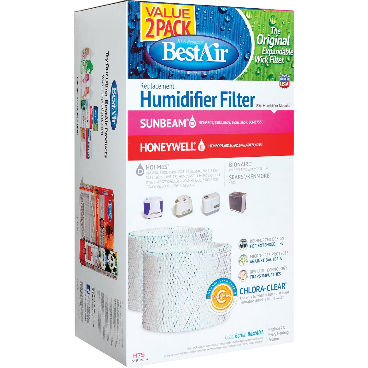 2-pack RPS Products Holmes Wick Filter H75 - Compatible With Humidifier - 2 Pack — Residential Use, Standard Application