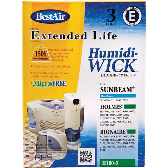 RPS Products, Inc. BestAir Extended Life Humidi-Wick H100 Humidifier Wick Filter - Pack of 8
