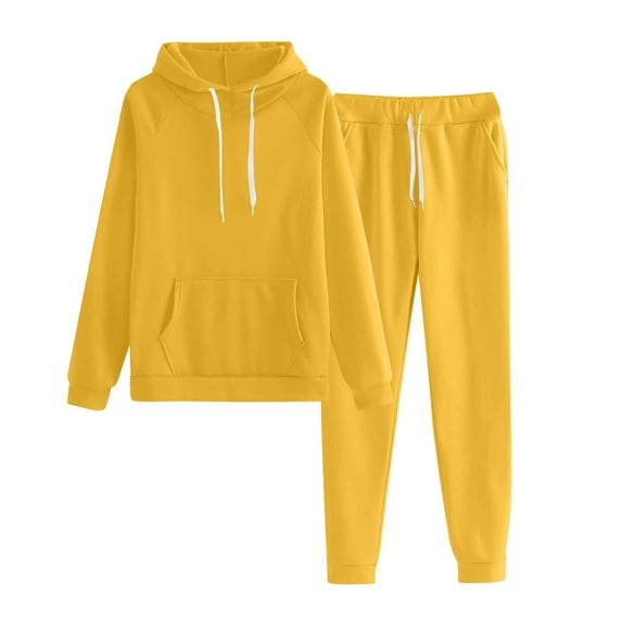RPVATI 2 Piece Sweatsuits for Women Casual Lounge Long Sleeve Hoodies Loose Wide Leg Sweatpants Fall Holiday Travel Track Suits 2025 Yellow XXL