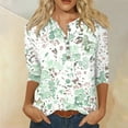 thumbnail image 1 of RPVATI 3/4 Sleeve Shirts for Women Plus Size V Neck Button Down Up V Neck Henley Tops Elbow Sleeve Floral Print Loose Fit Blouses Vintage Summer Tshirts Trendy Tunic Tops 2024， Green XXL, 1 of 5