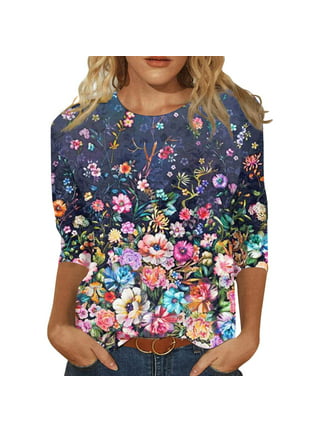  Rpvati Tunic Tops for Women Slim Fit Short Sleeves Dressy Round  Neck Floral Print Tunic Summer Track Trendy Tops 2023 Trendy Tops Tees  Shirt Ladies Pullover De Mujer Black M 