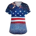 thumbnail image 1 of RPVATI 4Th of July Scrub Tops Women V Neck Summer Patriotic Pattern Scrubs Stretchy American Flag Independence Day Short Sleeve Working Nurse Uniforms with Pockets Plus Size Fashion Pullover, 1 of 1