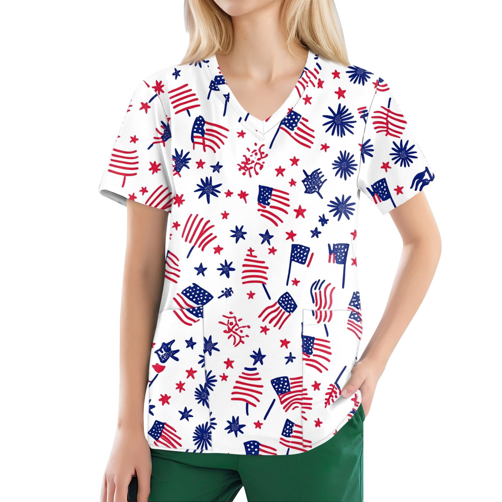 Deerose Women's July 4th Cold Shoulder American Flag Dress With Pockets - Navy Stars, Size XL
