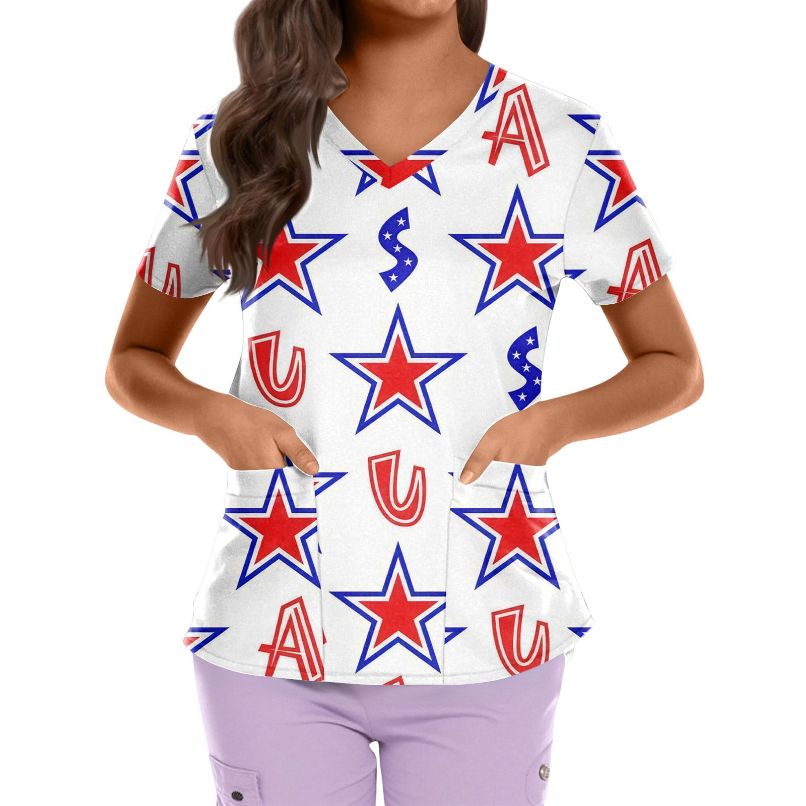 Women's 4th Of July Patriotic American Flag Flare Dress - Short Sleeve, X-Large