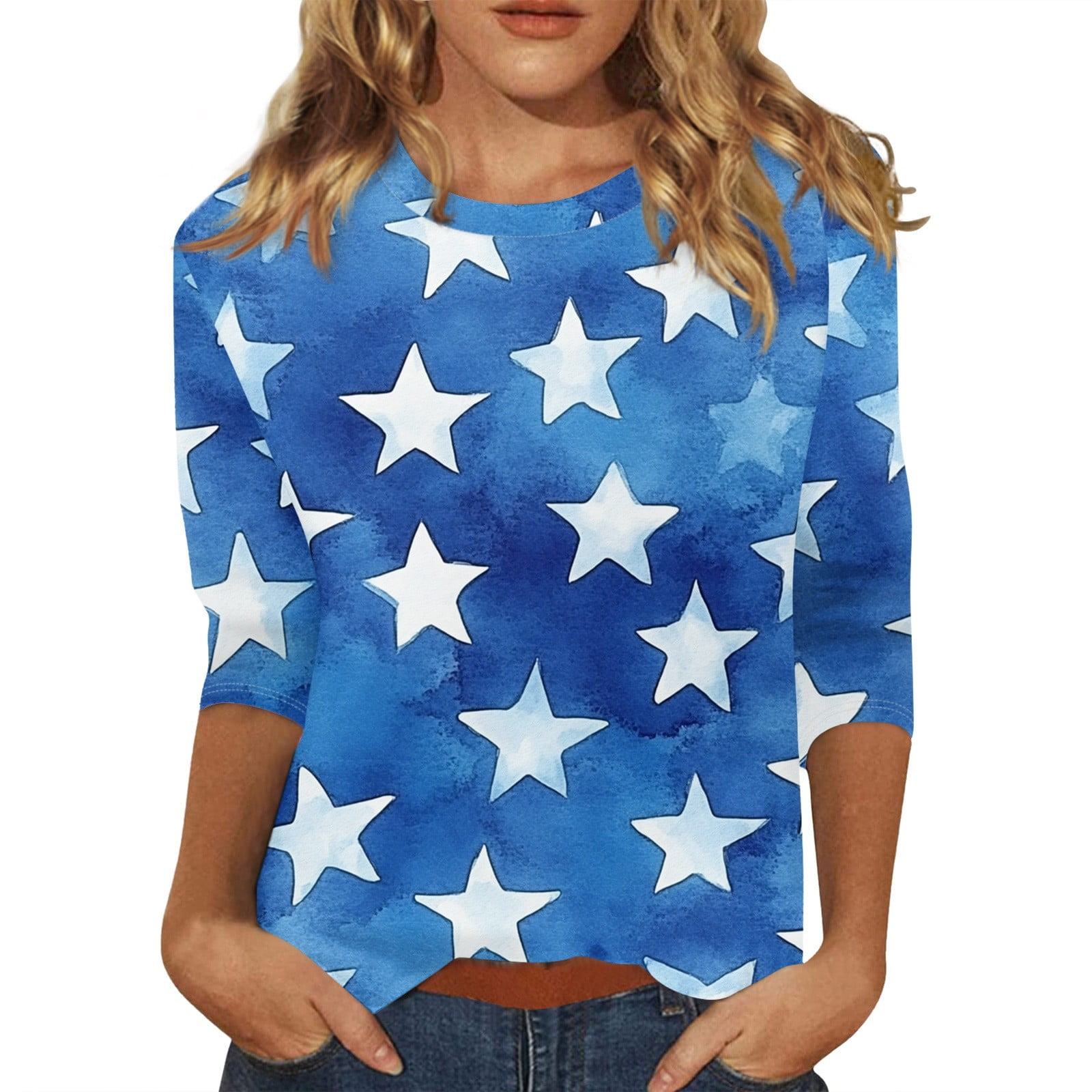 Sivlana Women's USA Flag Blessed Sweatshirt - Patriotic Striped Pullover, Blue, Sizes S-3XL - View #2