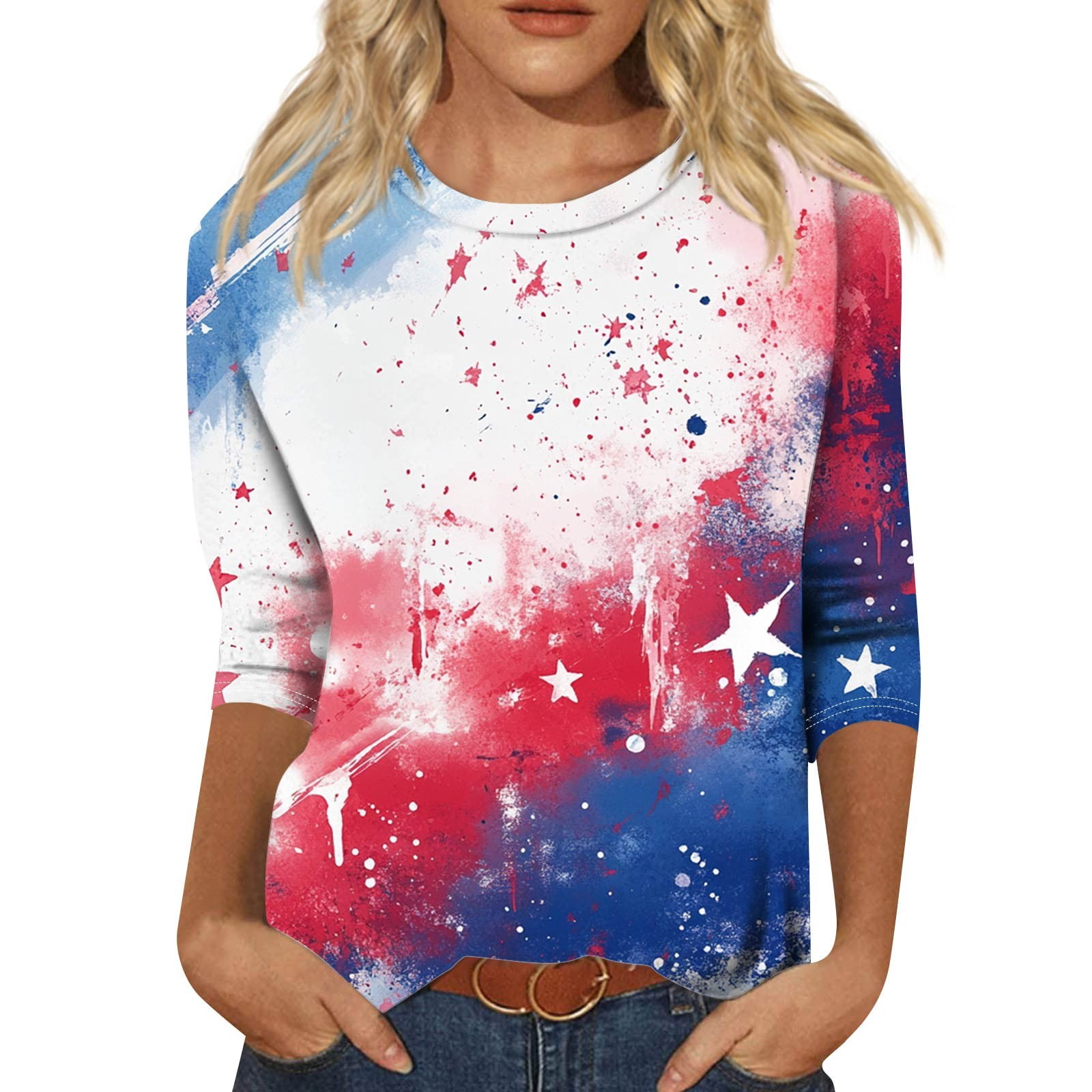 Women's American Flag Halter Tank Top - Color Block Star Striped Splicing Camisole, White, XX-Large - View #3