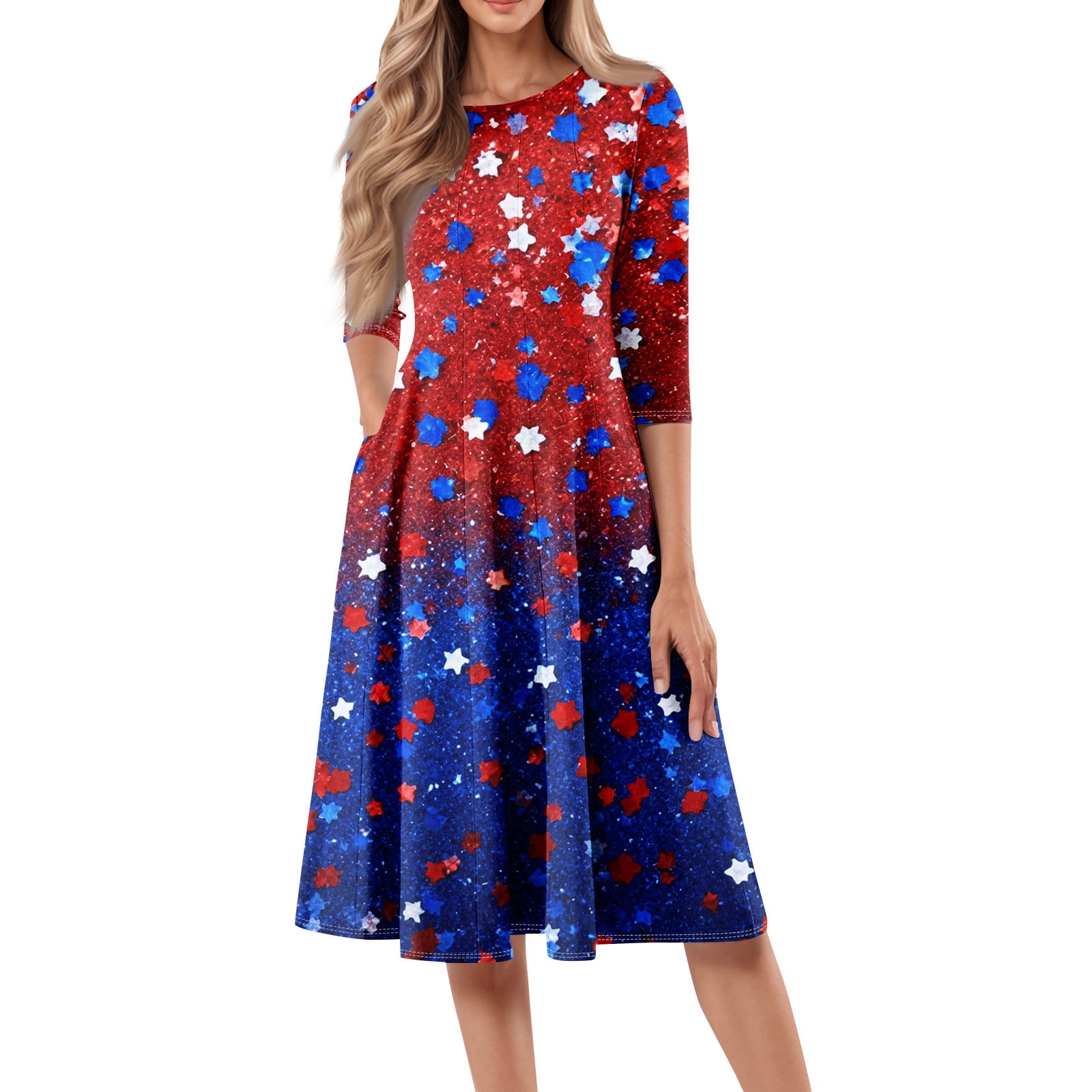 RPVATI 4th Of July formal Dresses for Women Wedding Guest Summer 3/4 ...