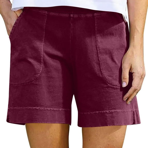 RPVATI 7 Inch Inseam Shorts Women Comfy High Waisted Workout Bermuda Shorts Summer Casual Running Vacation Beach Shorts with Pockets Walking Athletic Wine XXL