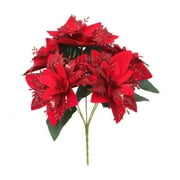 RPVATI Artificial Poinsettia Bouquet Fake Christmas Flowers, Faux Velvet Poinsettia Carnation for Christmas Home Decor, Holiday Bush, Indoor Floral, Cemetery Flowers, F