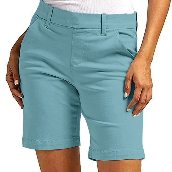 RPVATI Bermuda Shorts Women's Xl Casual Knee Length Trendy High Waisted Shorts with Pockets Vacation Summer Walking Work Chino Shorts Light Blue XXL