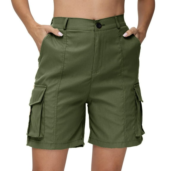 RPVATI Bermuda Shorts for Women Knee Length Casual Elastic Waist Cargo Shorts Summer Baggy Beach Running Shorts with Pockets Army Green XL