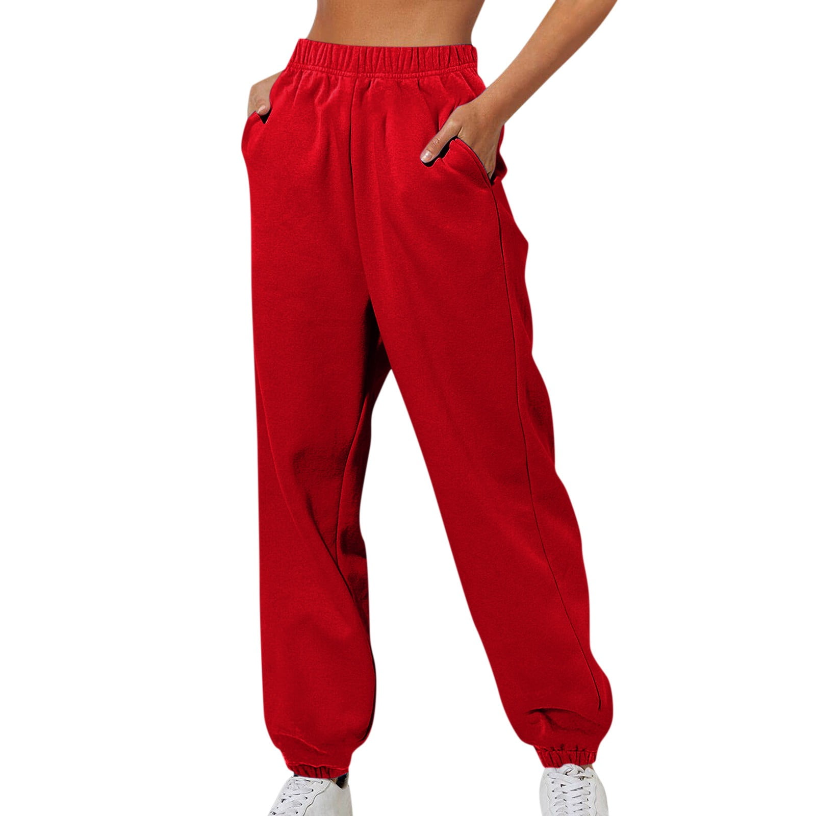 RPVATI Black Sweatpants Women Juniors Solid Color with Pockets Cinch