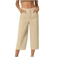 thumbnail image 1 of RPVATI Capri Pants for Women Wide Leg Loose Capris Dressy Summer Dress Cropped Pants Business Casual Work Capris with Pockets 2025 Khaki 3XL, 1 of 9