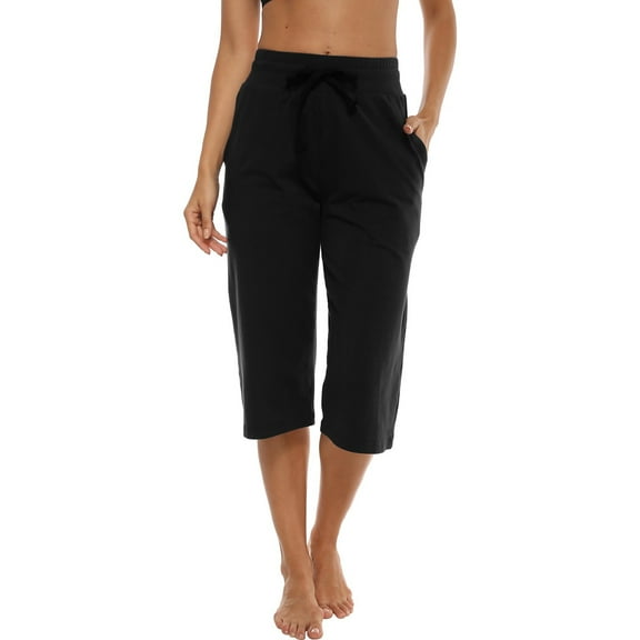 RPVATI Capris for Women Casual with Pockets Drawstring Women Pants Elastic Waist Straight Wide Legged Pants Ladies Solid Pants 2024 Black XL