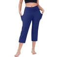 thumbnail image 1 of RPVATI Cargo Capris for Women Petite Summer Wide Leg High Waist Yoga Capri Leggings with Pockets Casual Plus Size Tummy Control Crop Pants Blue S, 1 of 4