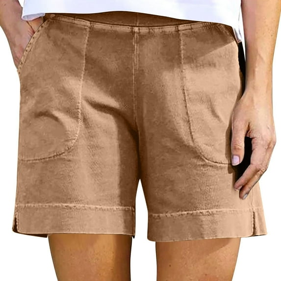 RPVATI Casual Cotton Shorts Summer High Waisted Workout Chino Shorts Fashion Gym Walking Beach Shorts with Pockets Plus Size Vacation Khaki XL