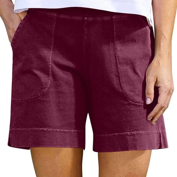 RPVATI Cotton Shorts for Women Loose Fit Summer High Waisted Vacation Chino Shorts Casual Trendy Running Workout Beach Shorts with Pockets Walking Comfy Wine S