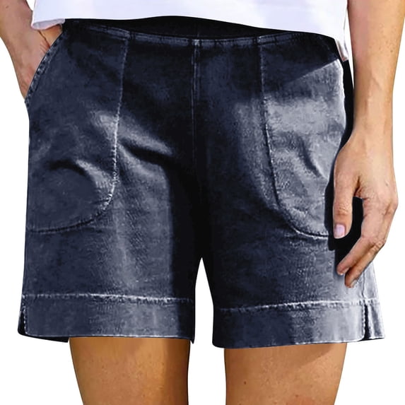 RPVATI Cotton Womens Shorts Casual High Waisted Gym Lounge Shorts Summer Comfy Fashion Vacation Beach Shorts with Pockets Athletic Navy L
