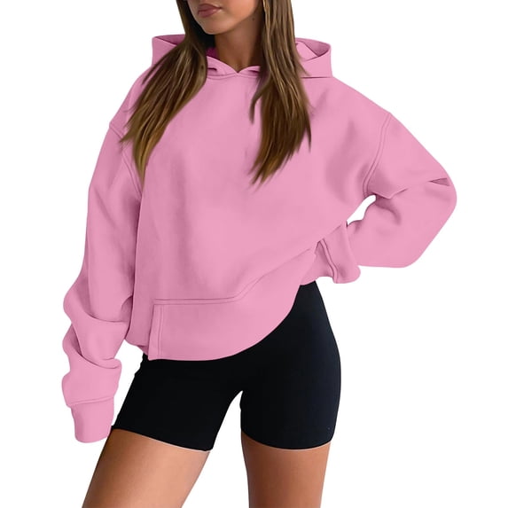 RPVATI Crew Neck Sweatshirts Women Oversized Hoodies Vintage Long Sleeve Drop Shoulder Fleece Pullover Lightweight Sweaters Pink 3XL