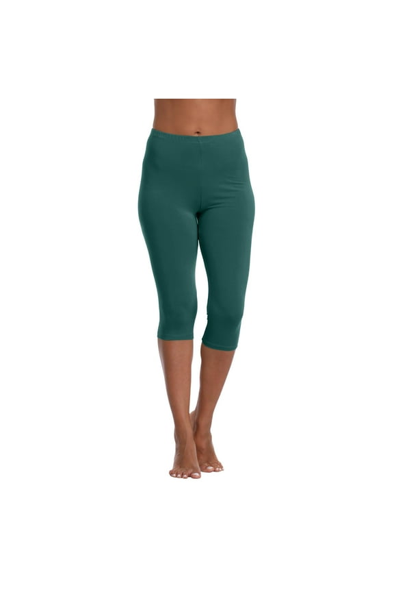 Dark Green Cotton Capri Leggings for Women Casual High Waisted Tummy Control Knee Length Yoga Pants Soft Workout Tights Dark Green XL