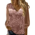 thumbnail image 1 of RPVATI Deep V Neck Sequin Tops for Women Sexy Sparkly Shirts Long Sleeve Tops Glitter Dressy Formal Blouses Cocktail Top Complexion L, 1 of 5