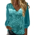 thumbnail image 1 of RPVATI Deep V Neck Sequin Tops for Women Sexy Sparkly Shirts Long Sleeve Tops Glitter Dressy Formal Blouses Cocktail Top Sky Blue XXL, 1 of 5