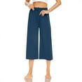 thumbnail image 1 of RPVATI Dress Capris for Women Solid Straight Yoga Pants for Women Elastic Waist Drawstring Wide Leg Pants for Women Petite with Pockets Women's Slacks 2024,, 1 of 8