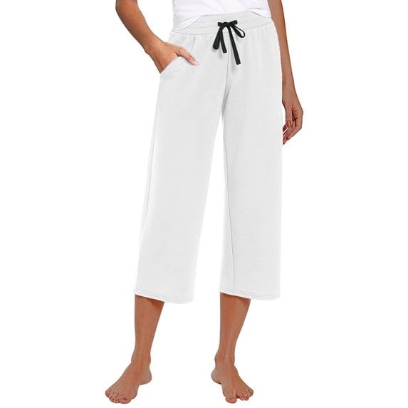 RPVATI Dress Capris for Women Solid Straight Yoga Pants for Women Elastic Waist Drawstring Wide Leg Pants for Women Petite with Pockets Women's Slacks 2024 Fall