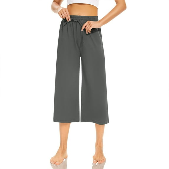 RPVATI Dress Capris for Women Solid Straight Yoga Pants for Women Clearance Elastic Waist Drawstring Wide Leg Pants for Women Petite with Pockets Women's Slacks 2024,