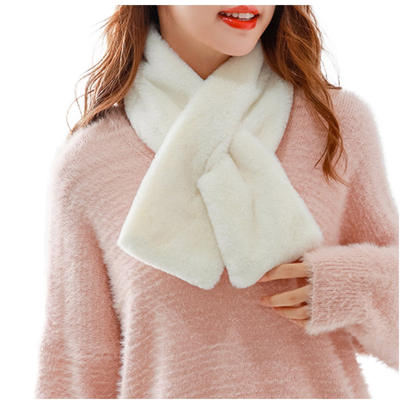 RPVATI Womens Lightweight Scarf Faux Fur Collar Fluffy Scarf Plush Neck  Wrap Scarves Favors White