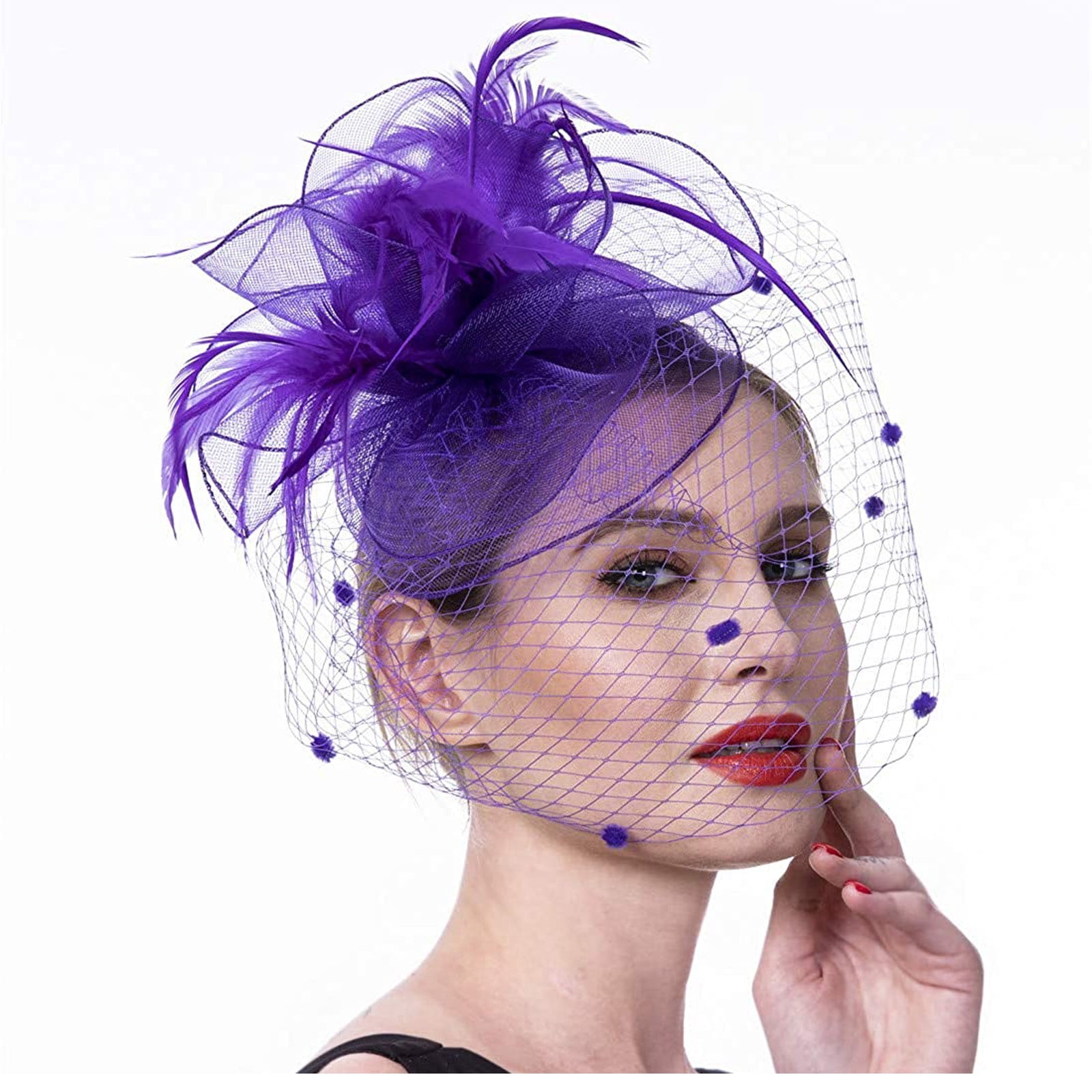 Colorful Feather Fascinator Headband For Women - 1920s 1950s Vintage Style Tea Party Headpiece