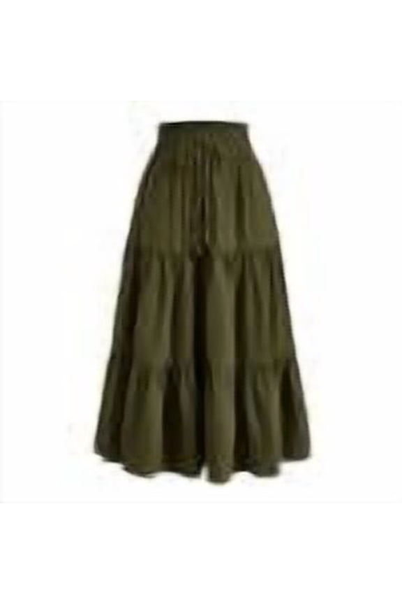 Floral Skirts for Women Petite Floral Boho Drawstring Elastic High Waisted A Line Skirts Summer Tiered Casual Flowy Lightweight Pleated Maxi Skirt Army Green M